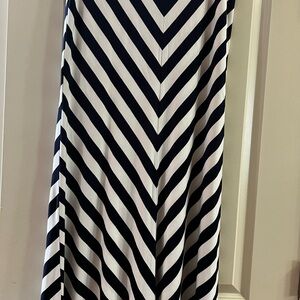 Ann Taylor Navy Blue and White Asymmetrical Maxi Skirt